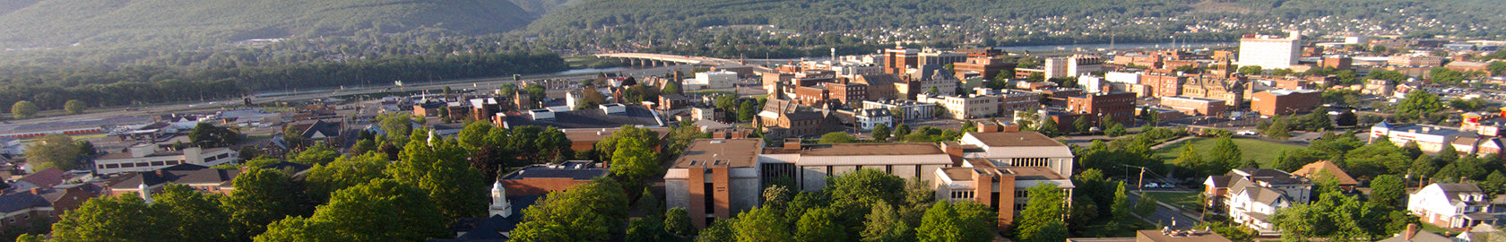Aerial view of campus with Williamsport, the Susquehanna River and Bald Eagle Mountain as a backdrop